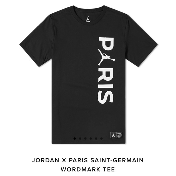 JORDAN X PARIS SAINT-GERMAIN WORDMARK TEE, Black & White, sz Small - Picture 6 of 12